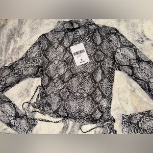 NWT Sheer snake print long sleeve crop top